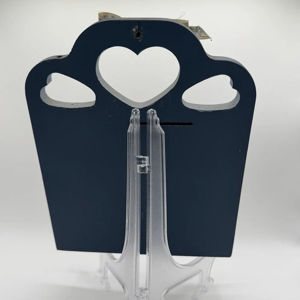 Vintage Blue Wood Heart Cutout Country Notes Wall Hanging Cottagecore Kitchen